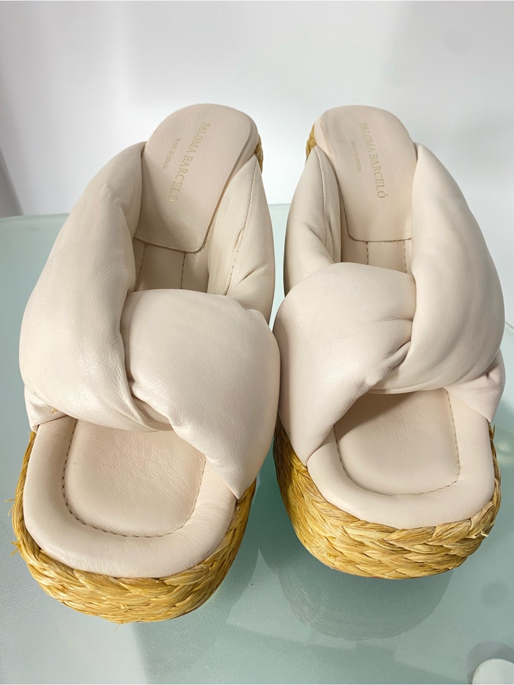 Paloma Barceló Ciane Cream Knotted Leather Wedge Sandals Woven Platform Size 6 - Picture 4 of 10